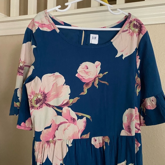 Girls Floral Blue Dress with Pink Flowers - Size L - Picture 3 of 7